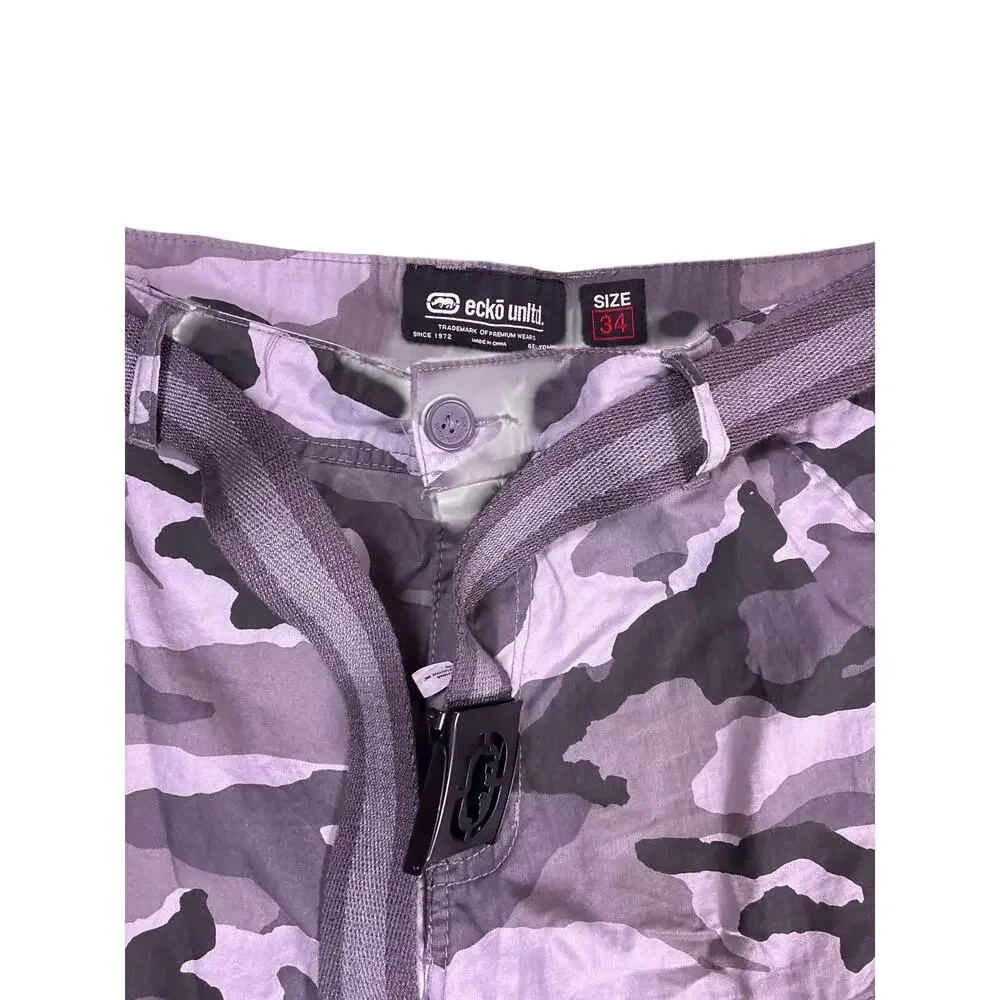 Ecko Unltd Y2K Camo Cargo Shorts Mens 34W Utility Belted Military Streetwear